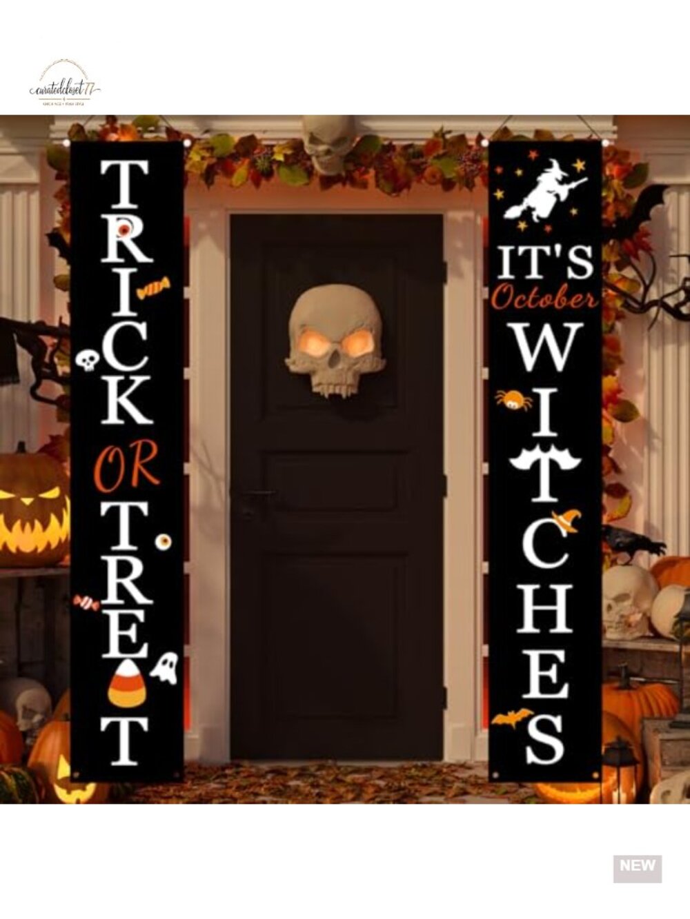 Halloween Porch Banners Set of 2 Trick or Treat Outdoor Decor Polyester